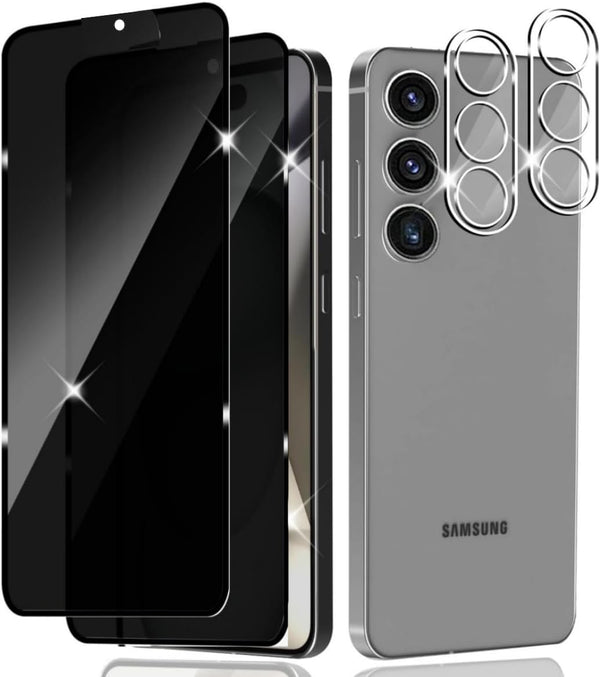 2+2 Pack Privacy Screen Protector and Camera Lens Protector for Samsung Galaxy S24, 9H Hardness, HD Tempered Glass Film
