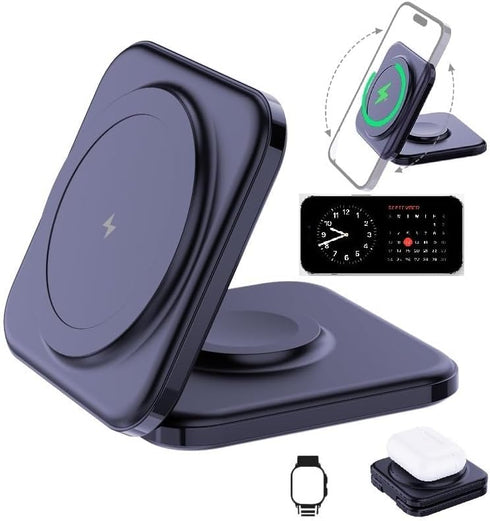 Foldable 3 in 1 Wireless Charger, Lightweight Portable Charging Station for iPhone 15 14 13 12, Compatible with