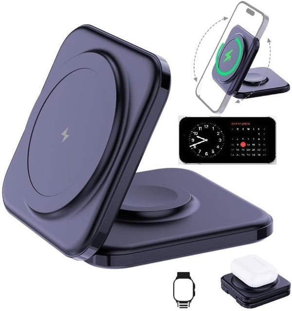 Foldable 3 in 1 Wireless Charger, Lightweight Portable Charging Station for iPhone 15 14 13 12, Compatible with