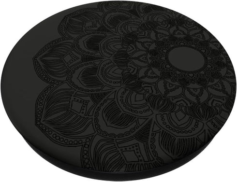 Black Carnation Mandala Floral Lotus Retro Art, Zen Yoga Gift PopSockets Adhesive PopGrip