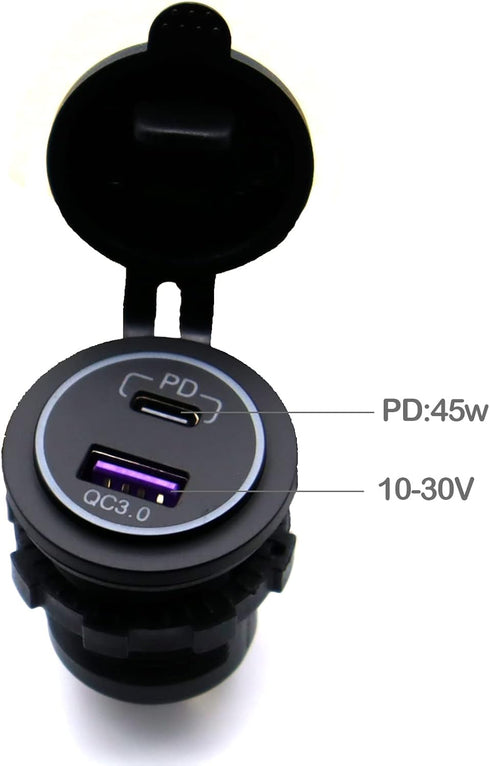 QC3.0 USB A Charger Socket for Car, LOKEKE Waterproof 45W PD USB Type C & QC3.0 Quick Charger Power Outlet Adapter for
