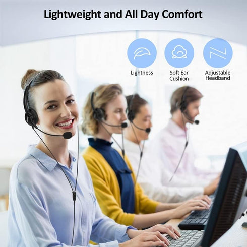 AGPTEK Hands-Free Call Center Noise Cancelling Corded Binaural Headset with 4-Pin RJ9 Crystal Head and Mic for Desk