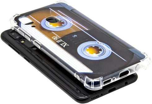 Case for Galaxy A20 with Reinforced Corners, TPU Soft Bumper Retro Music Cassette Tape Design