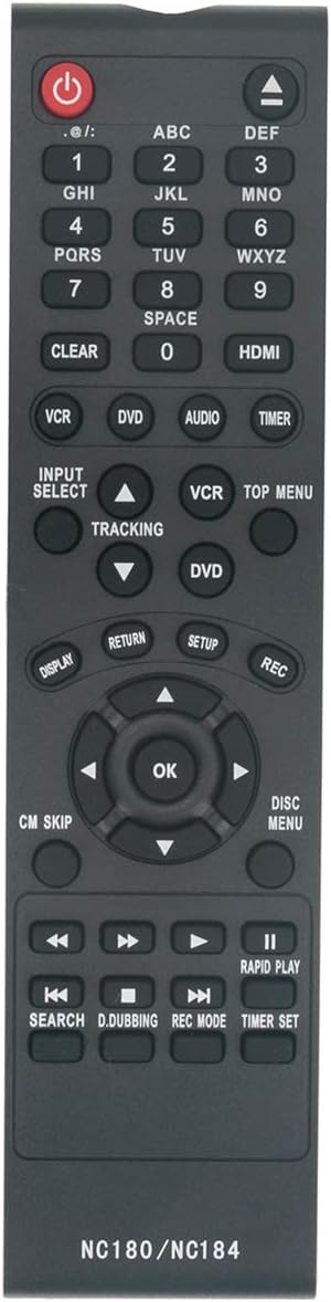 NC180UH NC184UH NC180 NC184 Replace Remote Control for Funai DVD VCR ZV427FX4, Sanyo DVD Recorder VCR