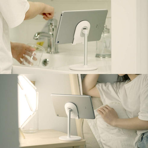 Bright Stone Adjustable Phone Stand for Desk, Compatible with 4"-12.9" Phones/Tablet/iPhone/iPad/Switch (White)
