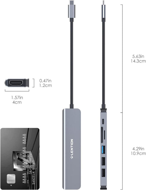 LENTION USB C Hub with 100W Charging, 4K HDMI, Dual Card Reader, USB 3.0 & 2.0 for MacBook Pro/Air, Space Gray