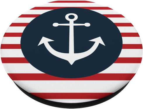 White Anchor on Blue Circle and Red Stripes Background PopSockets Swappable PopGrip