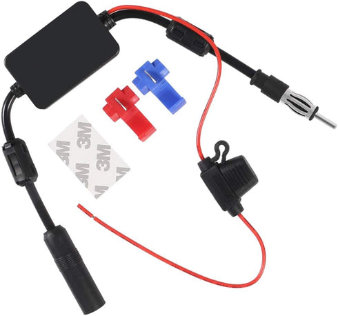 Universal Car Stereo Radio FM Antenna - 12V Power Supply DIN Plug Connector for Vehicle Truck SUV Car Audio