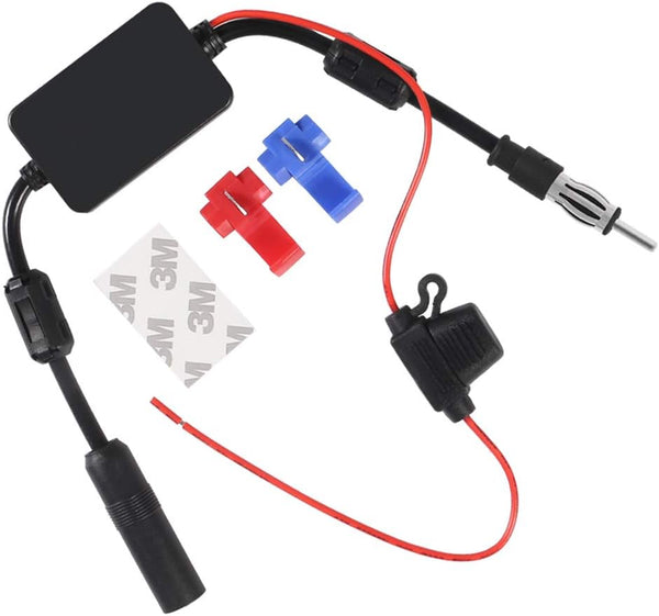 Universal Car Stereo Radio FM Antenna - 12V Power Supply DIN Plug Connector for Vehicle Truck SUV Car Audio