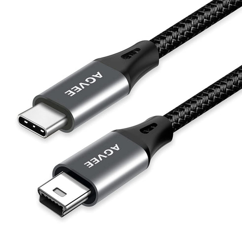 AGVEE 6ft USB-C to Mini USB Cable (2 Pack) - Braided OTG Charger for Hero 3+, PS3, Canon, Nikon, GPS, Blue Yeti, Dark