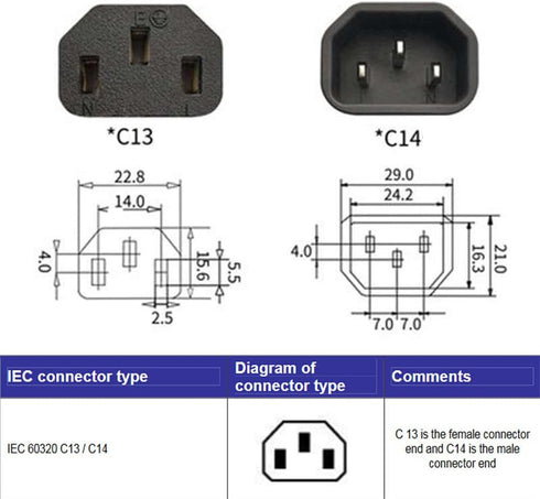 JSER IEC Male C14 to Right Angled 90 Degree IEC Female C13 Power Extension Adapter, 220V 10A Max