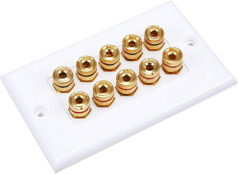 Monoprice 103539 Banana Binding Post Two-Piece Inset Wall Plate, White, Coupler Type for 5 Speakers
