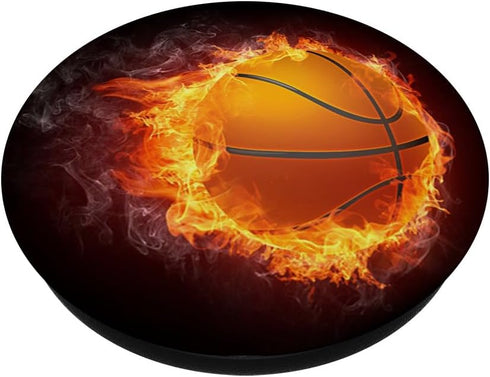 Basketball Fire Flame Flaming On Black Pattern Background PopSockets Standard PopGrip