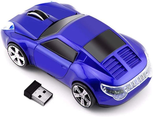 Wireless Sports Car Shape Mouse for Tesla Roadster, Optical Mouse with 2.4GHz USB Receiver, AA Battery Powered (Blue)