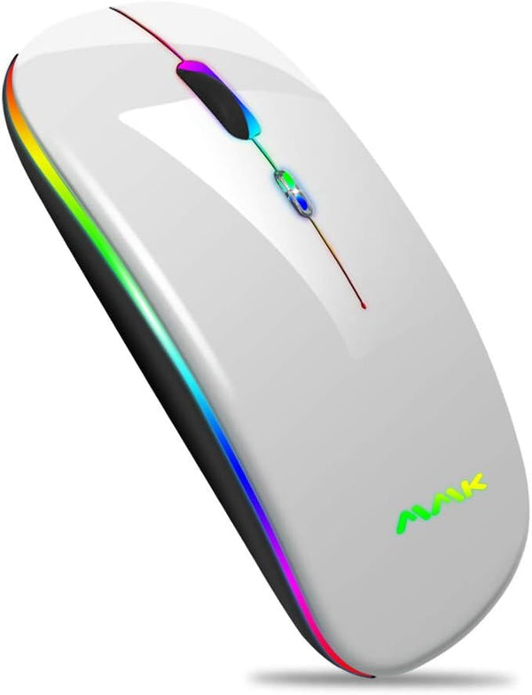 Wireless Bluetooth Mouse, Rechargeable USB Optical Mouse, LED Slim Dual Mode Wireless Mouse for Laptop, PC, Mac OS,
