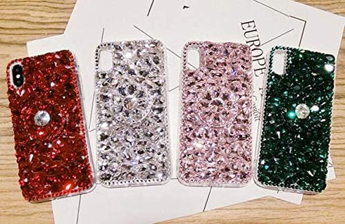 Diamond Kickstand Case for Galaxy A03S, 3D Handmade Bling Glitter Phone Case, 2021 (Red)