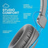 JLab Studio On-Ear Headphones, Wired, Gray/Blue, Ultra-Plush Faux Leather, 40mm Neodymium Drivers, Tangle-Free Cord.