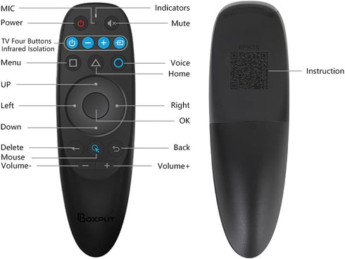 BPR2S Bluetooth Voice Remote Control Air Mouse with 6-Axis Gyro, IR Learning for Android TV Box, No USB Dongle