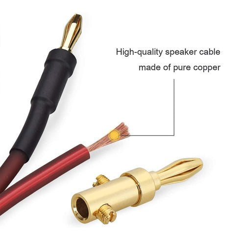 LONPOO 14 Gauge Speaker Wire, Pure Copper Cable with 245 Strands Gold Plated Banana Plugs, 6.6 Feet 2 Pack