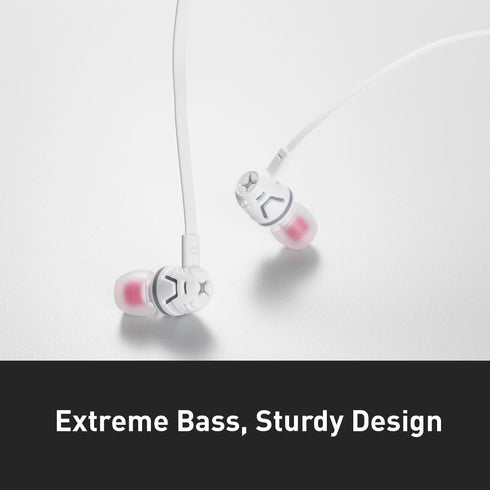 Phiaton C450S Wired Earbuds Headphones with Microphone and Controller, Extreme Bass, In Ear, White