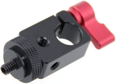 CAMVATE 15mm Single Rod Clamp with 1/4" Mount Screw Adapter (M5 Rotating Knob-Red) - 0866