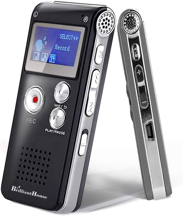 BrilliantHouse 16GB Digital Voice Recorder Voice Activated Recorder with Playback 1536KBPS Upgraded Portable
