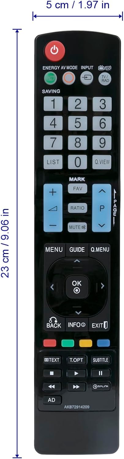 AKB72914209 Replacement Remote for LG TV Models 42PJ350, 50PJ650, 50PK250, 50PK350, 50PK550, 50PK790, 60PK550