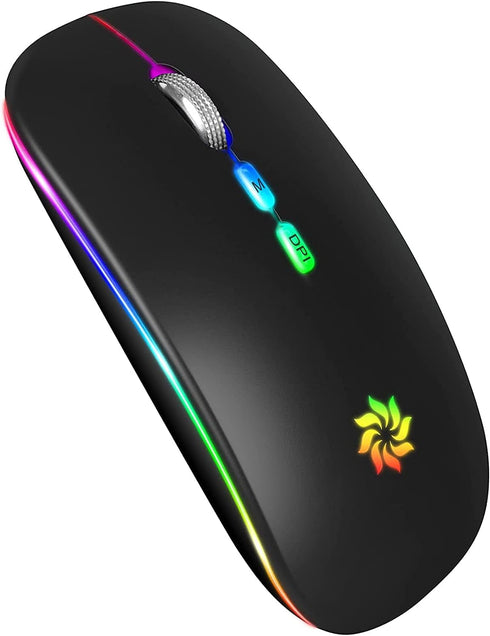 KBCASE LED Wireless Mouse, Slim Silent 2.4G Rechargeable for Laptop, MacBook, iPad, Chromebook, USB & Type-C Receiver