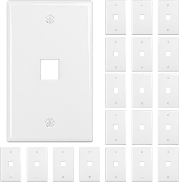 FGB 20-Pack 1-Port Keystone Wall Plate, Low-Profile Single Gang Wall Plates for RJ45, HDMI, Coax Inserts, White