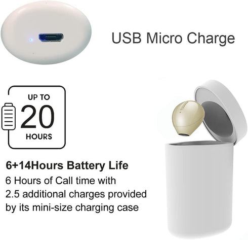Mini Bluetooth Earpiece Wireless, Single Bluetooth Earbuds with Charging Case 6 Hrs Playtime, Headset Hands-Free with Microphone for iOS Android Smart Phones Voice Calls PC (Single-Beige)