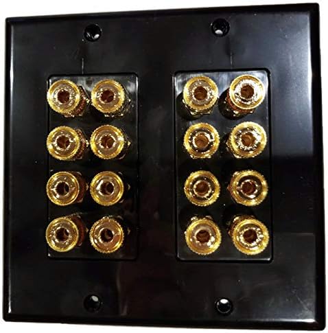 Black Speaker Wall Plate 16 Post for 8 Speakers, Color Coded for Home Theater System
