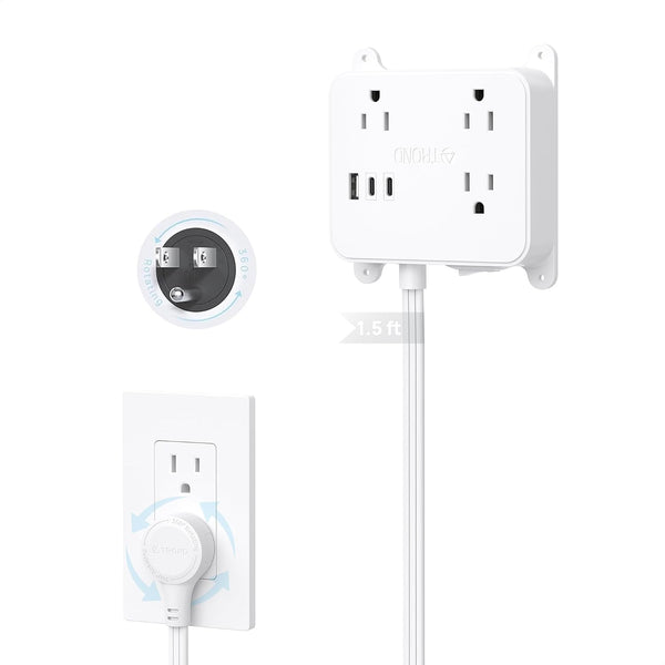 TROND 360 Rotating Plug Outlet Extender, 1.5FT Short Extension Cord, 3 AC Electrical