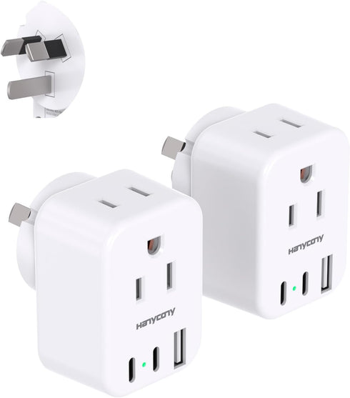US to Australia New Zealand Power Plug Adapter, Australia Travel Adapter with 2 Outlets 3 USB Ports, 2 Pack