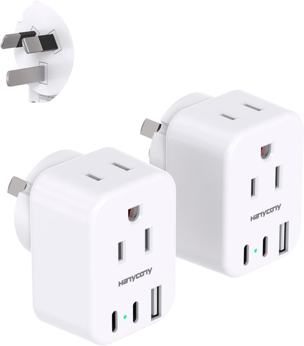 US to Australia New Zealand Power Plug Adapter, Australia Travel Adapter with 2 Outlets 3 USB Ports, 2 Pack