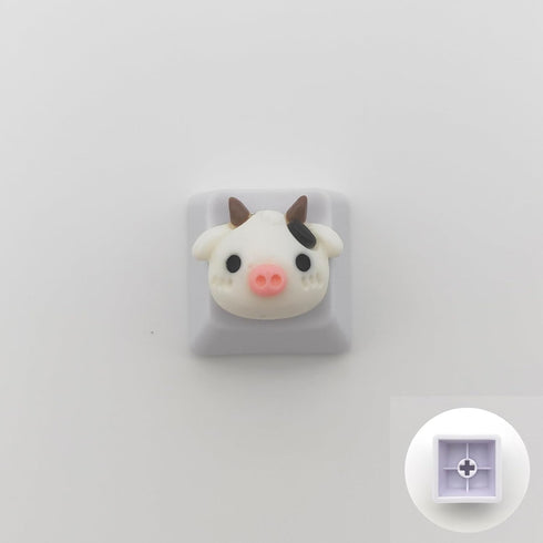Personalized Cute White Keycap, Custom 3D ESC Key OEM R4 Profile Keycap for Mechanical Keyboard MX Switch (Cartoon Cow)