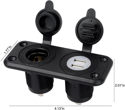 Jtron 1-Socket Cigarette Lighter Power Adapter DC Outlet Splitter, 2.1A Waterproof Dual USB Slot Socket for RV Car Boat