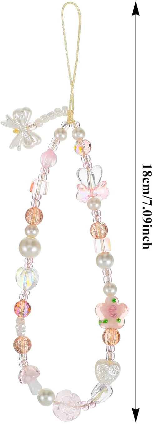 Shimmeroo Y2k Pink Camera Strap Wrist, Cute Glass Beads Digital Phone Wrist Charms Style Pearl Camera Charm Strap