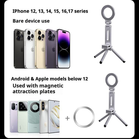 Generic Magnetic Mobile Phone Tripod Stand, Portable Folding Design Phone Holder, Compatible with iPhone/Android