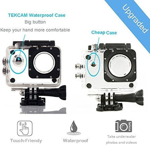 Action Camera Waterproof Housing Case Compatible with AKASO EK7000 V50 Elite/Apexcam/Remali CaptureCam/Vemont Action Camera Replacement Waterproof Protective Housing Underwater Diving Shell