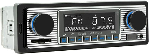 Classic Single Din Car Radio with Bluetooth, FM Radio, Hands-Free Calling, USB, SD, AUX Port, Audio Recording, Remote