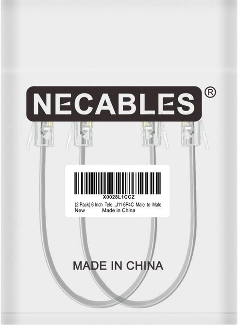 NECABLES 2-Pack 6 Inch Short Telephone Cord, Wall Phone Cable for Landline RJ11 6P4C Male to Male