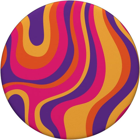 Boho 70s Aesthetic Liquid Swirl PopSockets Standard PopGrip, Orange Pink & Purple Retro