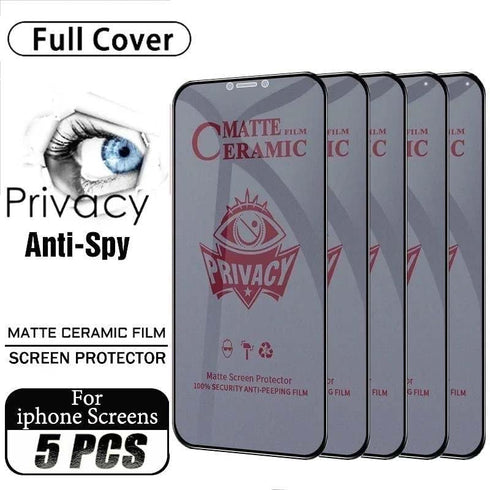 MATTE PRIVACY Ceramic Screen Protectors for iPhone 12/12 PRO - 5 Pack, Shockproof, Anti-Spy, Flexible, Durable.