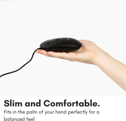 Macally Silent USB Wired Mouse - Slim & Compact for Apple Mac or Windows PC Laptop/Desktop - Black