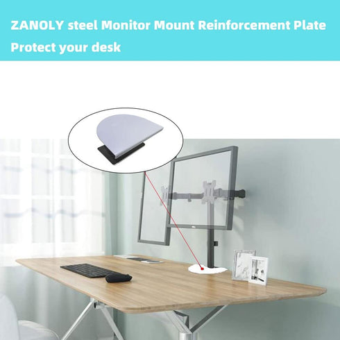 Steel Monitor Mount Reinforcement Plate, Fits Most Monitor Stand C Clamp Installation (White)