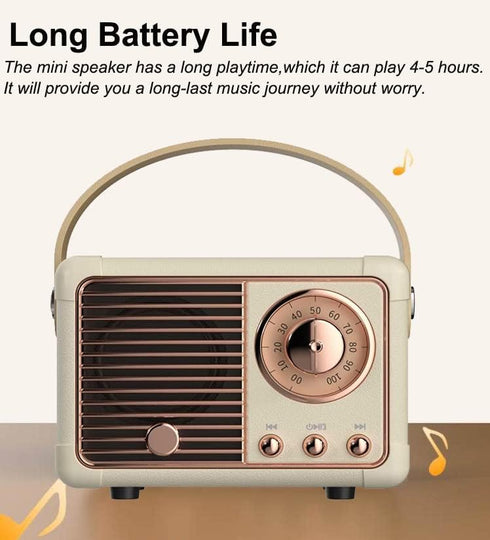 Retro Bluetooth Speaker, Wireless Mini Speaker with Crystal Clear Stereo Sound and Rich Bass (Beige)