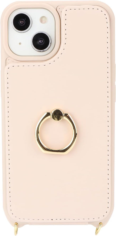 iPhone 14 Case with Card Holder for Women, Phone Case with Strap, Crossbody Lanyard, Ring Stand, Snap Clasp, Cute