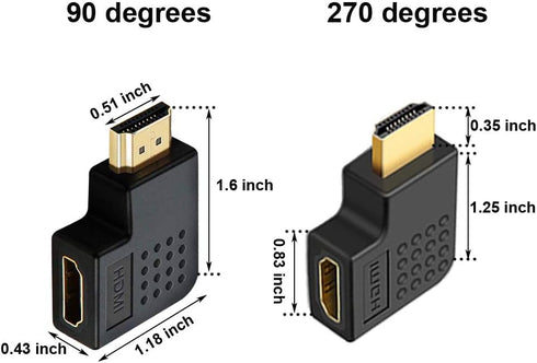 6Pack 3D and 4K HDMI Angled Adapter Combo, 2 Pcs 90 and 270 Degree, 4 Pcs Vertical Flat HDMI Adapter