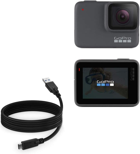 BoxWave Cable Compatible with GoPro Hero 7 Silver - DirectSync USB 3.0 A to USB 3.1 Type C, 6ft, Black