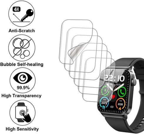 Screen Protector for Donerton uaue T50S 1.85” Smart Watch, Soft TPU, 6-Pack Full Coverage Bubble Self-healing